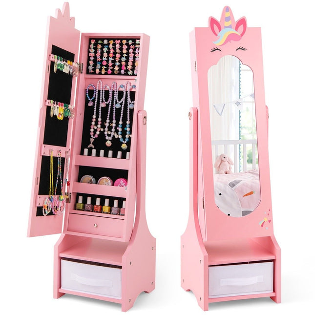 2 in 1 children's jewelry cabinet with full-length mirror &amp; Drawer mirror cabinet makeup mirror pink