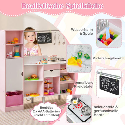 2 in 1 children's kitchen & shop with light & sound & 82 accessories & board & ice cream maker play kitchen