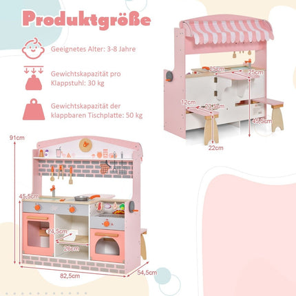 2 in 1 children's kitchen with stove & oven & grill & adjustable canopy. Double-sided play kitchen