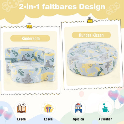 2 in 1 children's sofa round play sofa glowing in the dark children's couch upholstered with removable cover blue