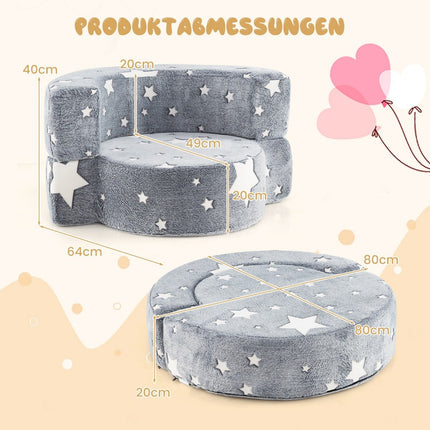 2 in 1 children's sofa round play sofa glowing in the dark children's couch upholstered with removable gray cover