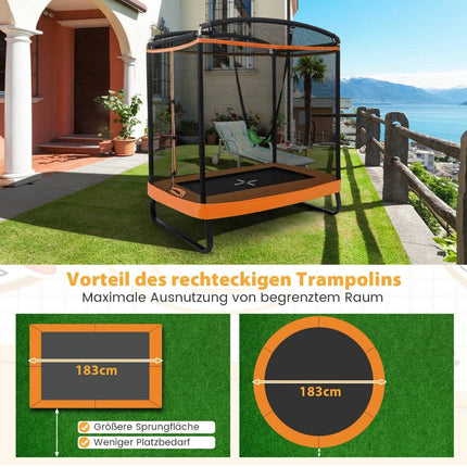 2 in 1 children's trampoline with swing & safety net & edge cover orange