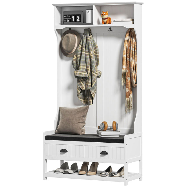 White coat hanger and shoe bench with hooks - Entrance storage