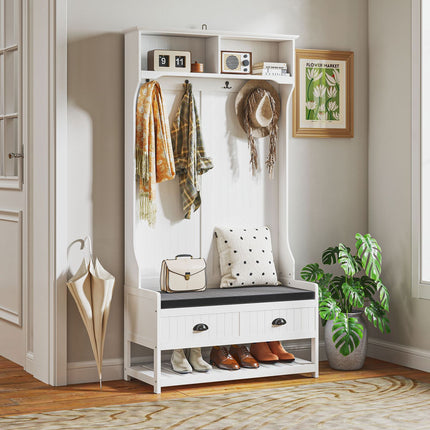 White coat hanger and shoe bench with hooks - Entrance storage