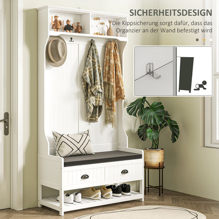White coat hanger and shoe bench with hooks - Entrance storage