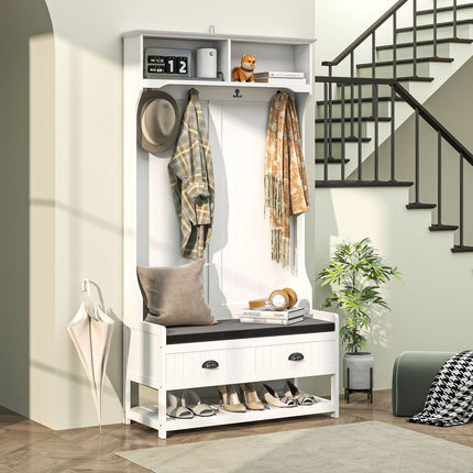 White coat hanger and shoe bench with hooks - Entrance storage