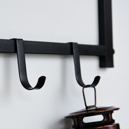 2-in-1 clothes hanger with bench, 6 hooks, natural and black