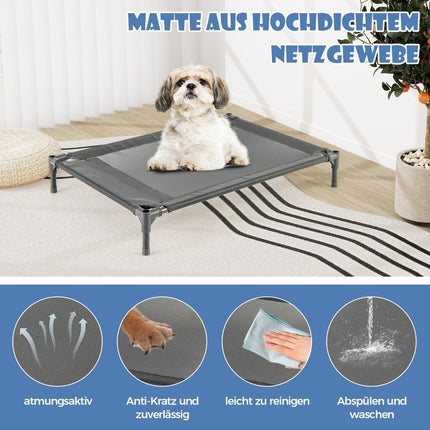 2 in 1 dog house &amp; Raised Dog Bed Dog Lounger Outdoor Pet House with Breathable Mesh Gray 64 x 91 x 86 cm