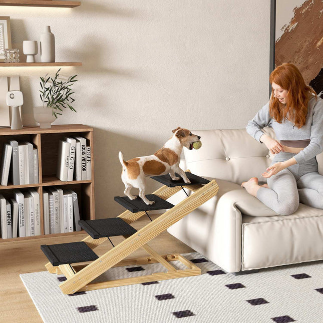 Height adjustable dog stairs - Foldable, non-slip 4 steps