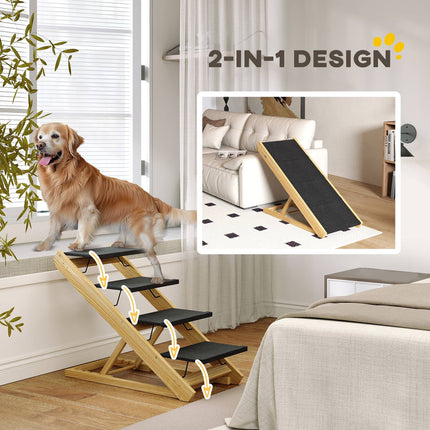 Height adjustable dog stairs - Foldable, non-slip 4 steps