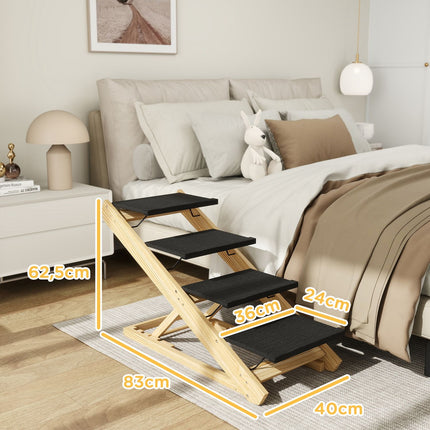 Height adjustable dog stairs - Foldable, non-slip 4 steps