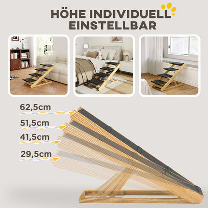 Height adjustable dog stairs - Foldable, non-slip 4 steps