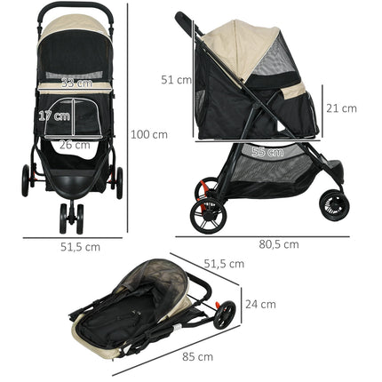 Collapsible 2-in-1 pet stroller with rain cover for cats and dogs up to 10 kg