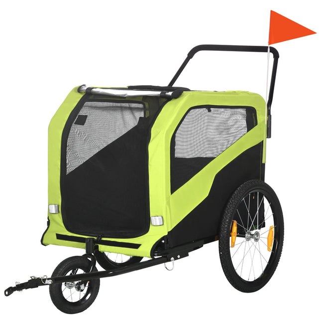 2-in-1 hondenkar, fietskar voor honden, hondenbuggy met reflectoren, hondenbuggy max. 30 kg, hondenfietskar voor grote honden, Oxford stof, groen