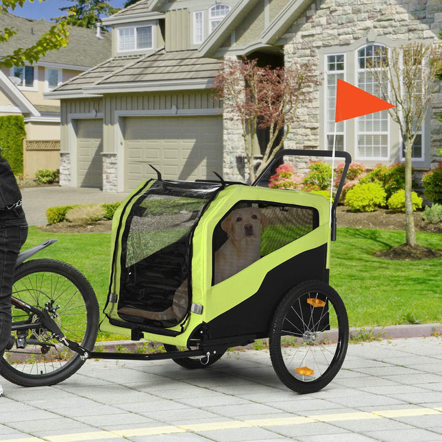 2-in-1 hondenkar, fietskar voor honden, hondenbuggy met reflectoren, hondenbuggy max. 30 kg, hondenfietskar voor grote honden, Oxford stof, groen