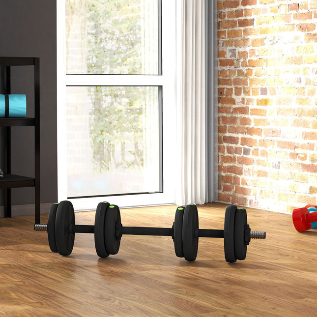 Adjustable dumbbell set, 15 kg, 2-in-1, floor-friendly