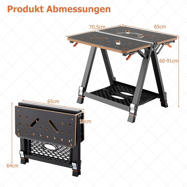 2 in 1 folding work table with 8 adjustable heights & work surface & metal frame workbench
