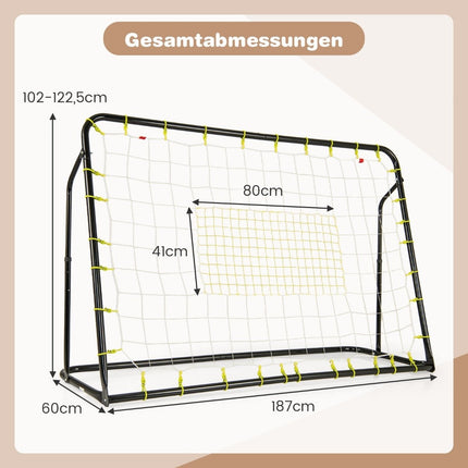 2 in 1 football goal & rebounder football goals 187 x 60 x 102-122.5 cm children's football goal set height adjustable black