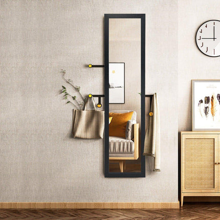 2 in 1 full body mirror full body mirror with wooden frame 37 x 155 cm black