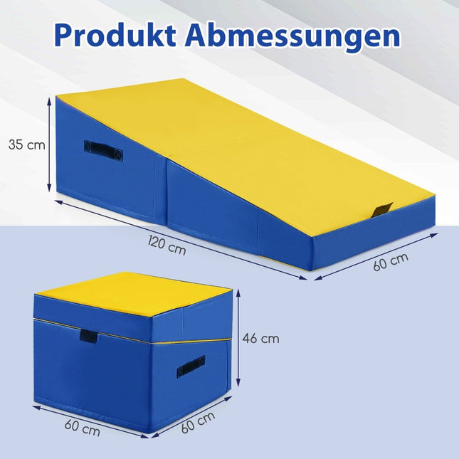 2 in 1 gymnastiekmat met draaggreep, schuine gymnastiekmat, wigvormige zachte vloermat, geel