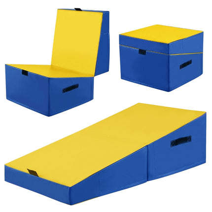 2 in 1 gymnastics mat with carrying handle, slanted gymnastics mat, wedge-shaped soft floor mat, yellow
