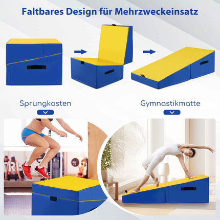 2 in 1 gymnastics mat with carrying handle, slanted gymnastics mat, wedge-shaped soft floor mat, yellow