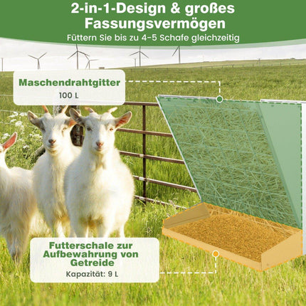 2 in 1 hay & grain drinker made of galvanized metal with adjustable distance & mesh net