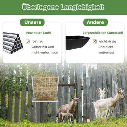 2 in 1 hay & grain drinker made of galvanized metal with adjustable distance & mesh net