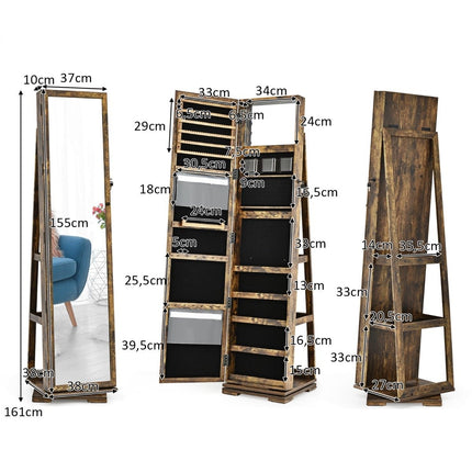 2 in 1 jewelry cabinet & ladder shelf with full-length mirror 39 x 39 x 161 cm brown
