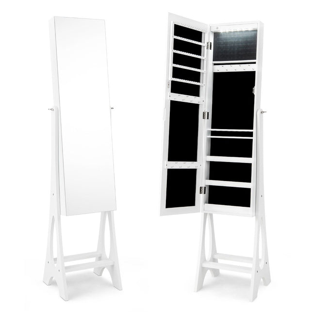 2 in 1 jewelry cabinet standing mirror with 12 LEDs Lockable mirror cabinet with full-length mirror white