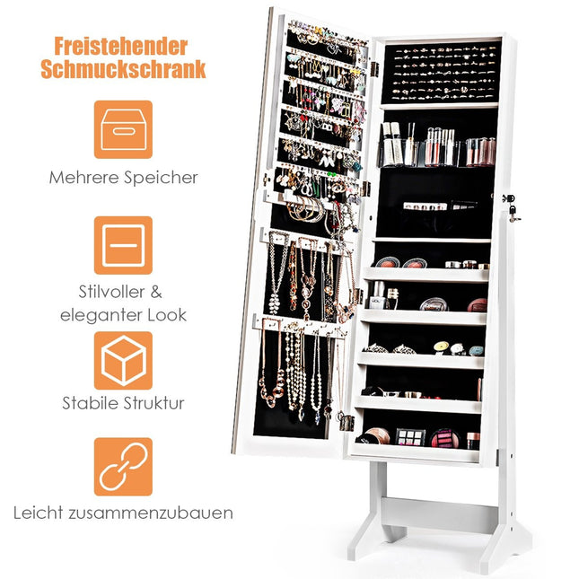 2 in 1 jewelry cabinet with mirror lockable jewelry organizer 41 x 36.5 x 146 cm white