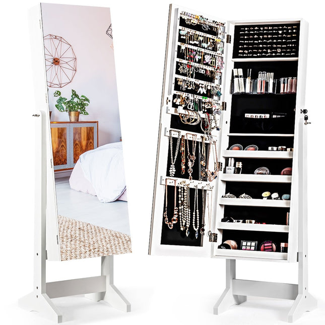2 in 1 jewelry cabinet with mirror lockable jewelry organizer 41 x 36.5 x 146 cm white