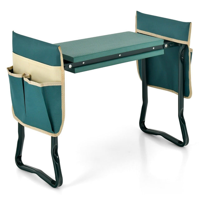 2 in 1 kneeler for gardening with 2 tool bags foldable 58 x 27.5 x 50 cm green