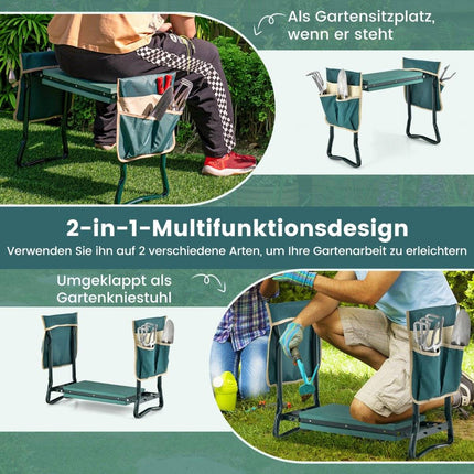 2 in 1 kneeler for gardening with 2 tool bags foldable 58 x 27.5 x 50 cm green