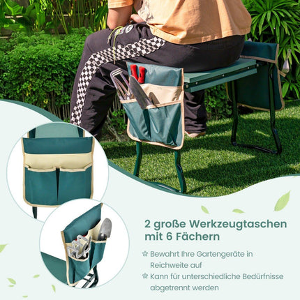 2 in 1 kneeler for gardening with 2 tool bags foldable 58 x 27.5 x 50 cm green