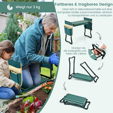 2 in 1 kneeler for gardening with 2 tool bags foldable 58 x 27.5 x 50 cm green