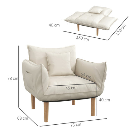 Lounge chair with cushions, adjustable and creamy microfiber