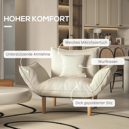Lounge chair with cushions, adjustable and creamy microfiber