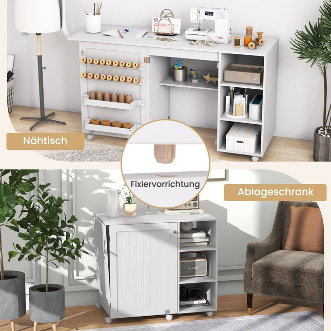 2 in 1 sewing table desk foldable multifunctional sewing machine station with shelves white
