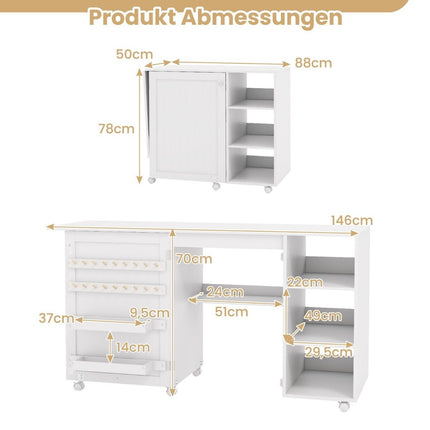 2 in 1 sewing table desk foldable multifunctional sewing machine station with shelves white