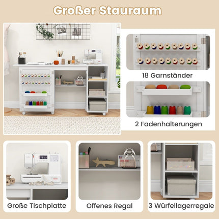 2 in 1 sewing table desk foldable multifunctional sewing machine station with shelves white