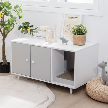 2 in 1 side table & cat cabinet with scratching board cat toilet coffee table 90 x 50 x 50 cm gray