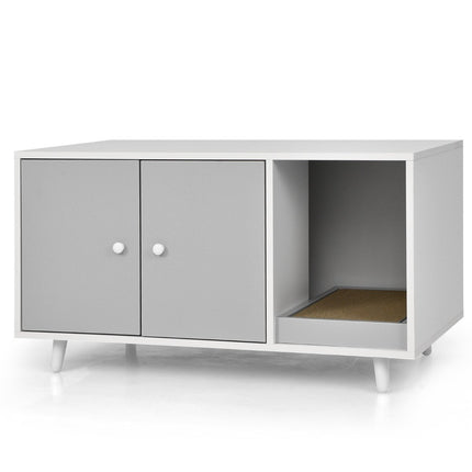 2 in 1 side table & cat cabinet with scratching board cat toilet coffee table 90 x 50 x 50 cm gray