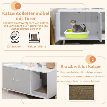 2 in 1 side table & cat cabinet with scratching board cat toilet coffee table 90 x 50 x 50 cm gray