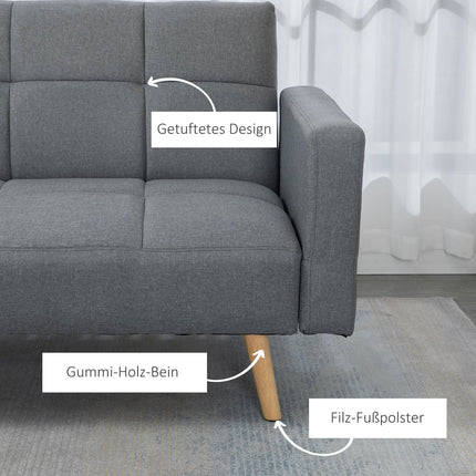 2 in 1 sofa bed 205 x 88 cm sofa with bed function, couch with seat cushion, linen look grey