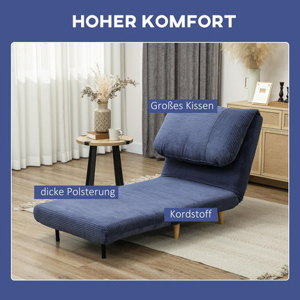 2-in-1 sofa bed, foldable mattress, blue corduroy, 82x89x83 cm