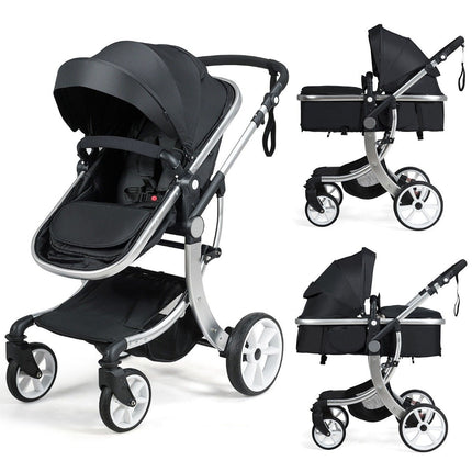 2 in 1 stroller foldable combination stroller with adjustable backrest black