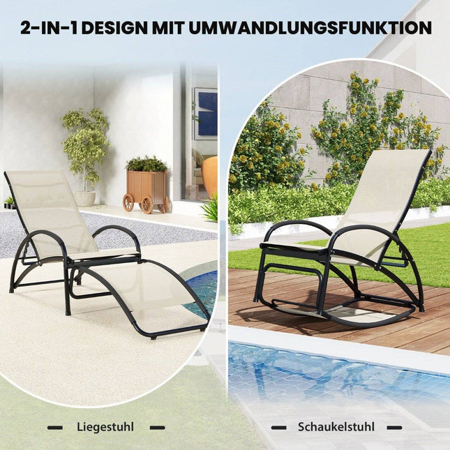2 in 1 sun lounger convertible rocking chair with adjustable backrest and curved armrests beige