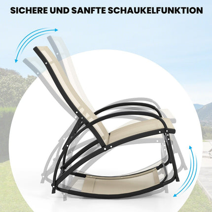 2 in 1 sun lounger convertible rocking chair with adjustable backrest and curved armrests beige