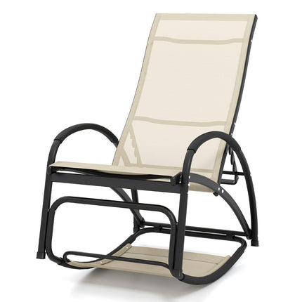 2 in 1 sun lounger convertible rocking chair with adjustable backrest and curved armrests beige